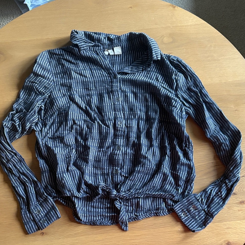 Roxy Navy and White Striped Button-Front Shirt